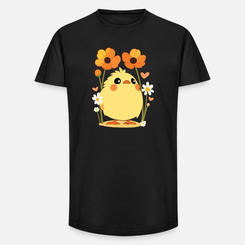 Chick, Spring, Flowers, Summer, Easter, Garden - Long Fit Men's T-Shirt - black