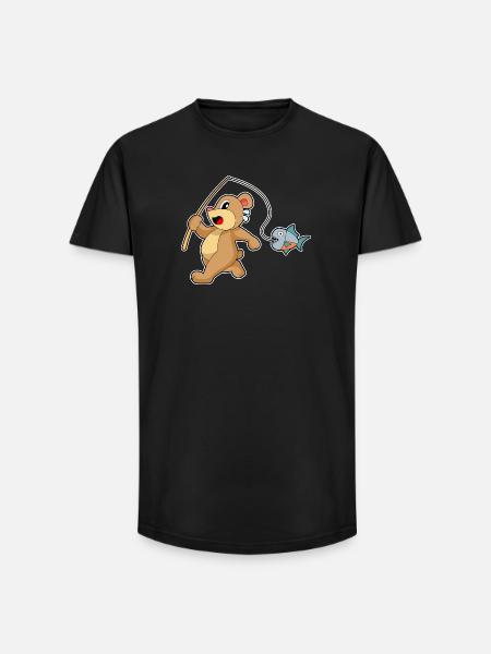 Bear Angler Fish Fishing - Long Fit Men's T-Shirt - black