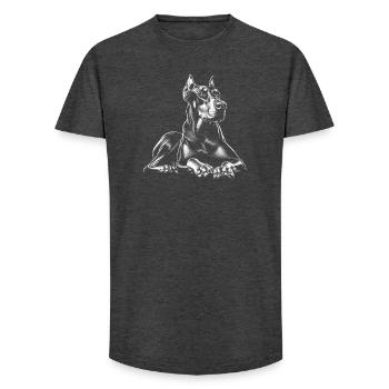 Cooler Dobermann in liegender Pose in Schwarz-Weiß - Long Fit Männer T-Shirt - Anthrazit - Vorne - AI Model Male 185 light (185cm)
