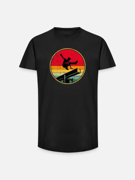 Retro Skater Silhouette on Sunset Stripes - Long Fit Men's T-Shirt - black