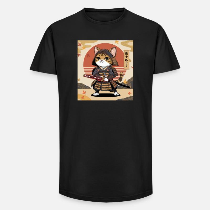 Samurai Katze – Japanisches Krieger Katzen Design - Long Fit Männer T-Shirt - Schwarz