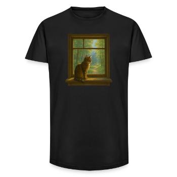 Katze am Fenster - Long Fit Männer T-Shirt - Schwarz - Vorne - AI Model Male 185 light (185cm)