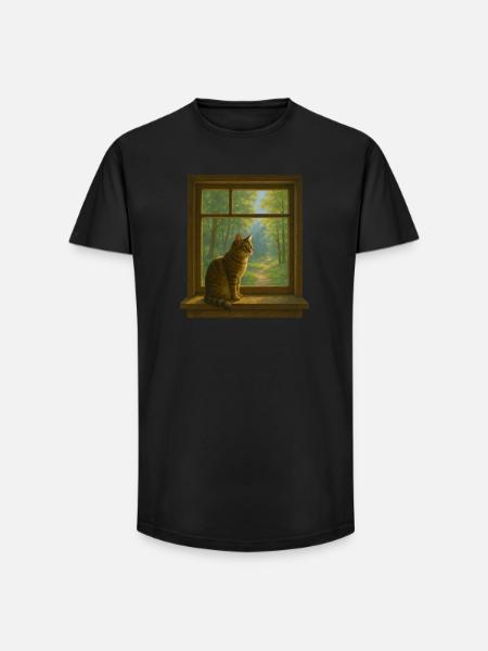 Cat at the window - Long Fit Men's T-Shirt - black