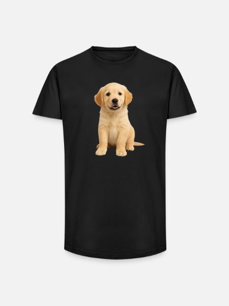 Het gouden puppy van de Retriever - Heren T-shirt met lange pasvorm - zwart