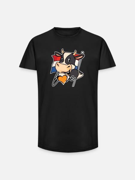Vache avec drapeau et cœur - T-shirt coupe longue homme - noir