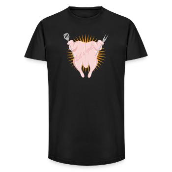 Rohes Hänchen mit Grillbesteck-Lustiges Grillmotiv - Long Fit Männer T-Shirt - Schwarz - Vorne - AI Model Male 185 light (185cm)