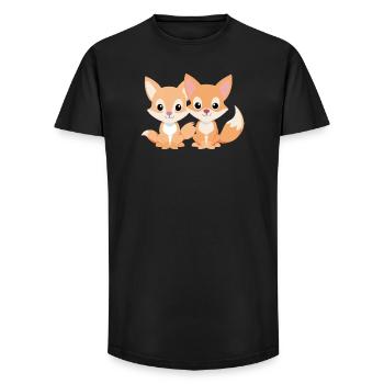 Deux petits renards amis complices - T-shirt coupe longue homme - noir - Devant - AI Model Male 185 light (185cm)