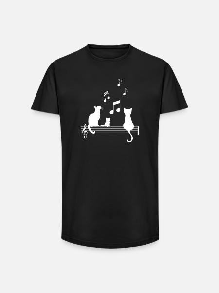 T Shirt Chat drôle Note Musique Partition - T-shirt coupe longue homme - noir