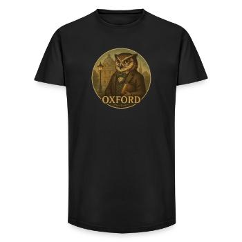 Professor Eule – Oxford Wisdom - Long Fit Männer T-Shirt - Schwarz - Vorne - AI Model Male 185 light (185cm)