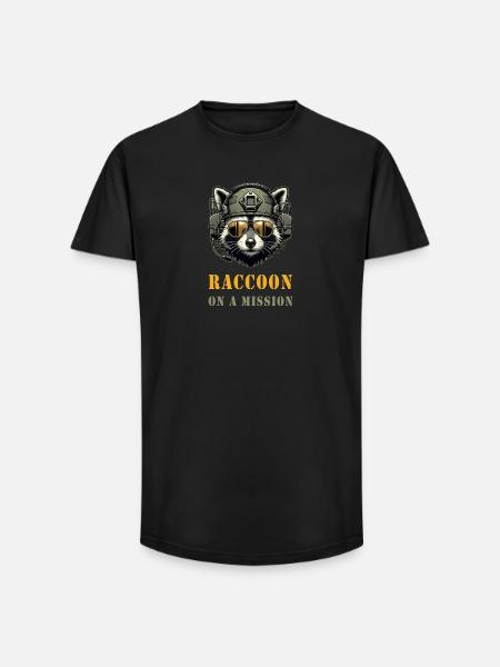Waschbär in Mission - Long Fit Männer T-Shirt - Schwarz