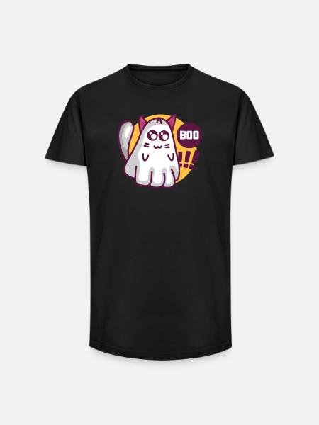 Boo cat - Chat fantôme mignon - T-shirt coupe longue homme - noir