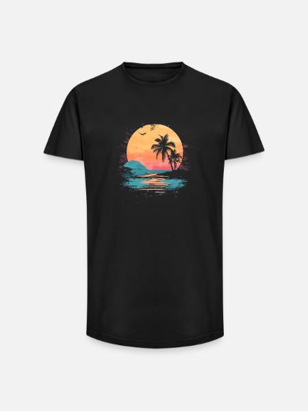 Palm Tree Sunset Summer Sun - Long Fit Men's T-Shirt - black