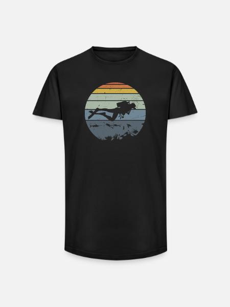 Underwater Diver Silhouette Scene - Long Fit Men's T-Shirt - black