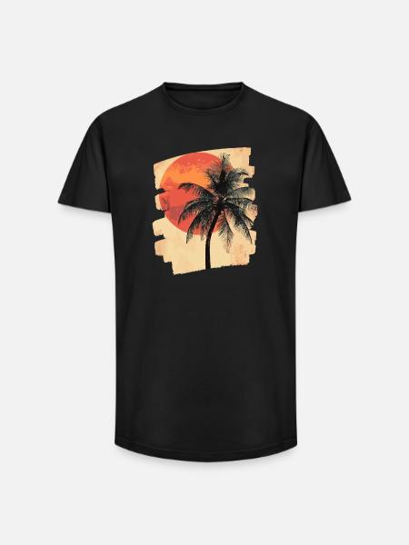Palm Tree Sunset Summer Sun - Long Fit Men's T-Shirt - black
