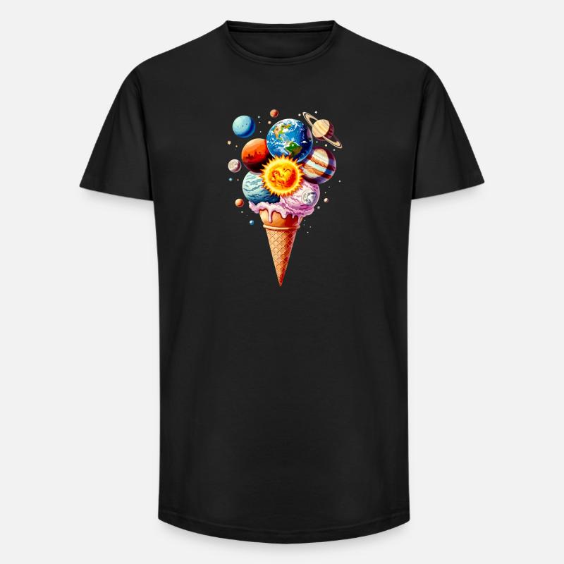 Planeten Eiscreme Waffel Eis - Long Fit Männer T-Shirt - Schwarz