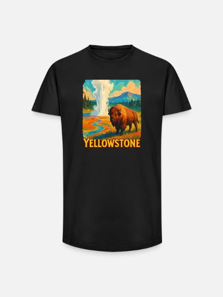 Yellowstone Bison Geyser - Long Fit Men's T-Shirt - black