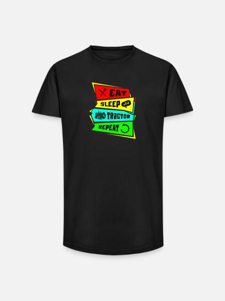 Manger dormir tracteur répéter - T-shirt coupe longue homme - noir