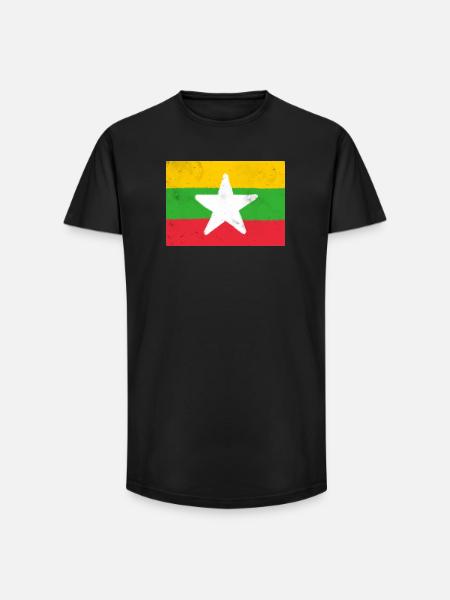 Drapeau du Myanmar - T-shirt coupe longue homme - noir