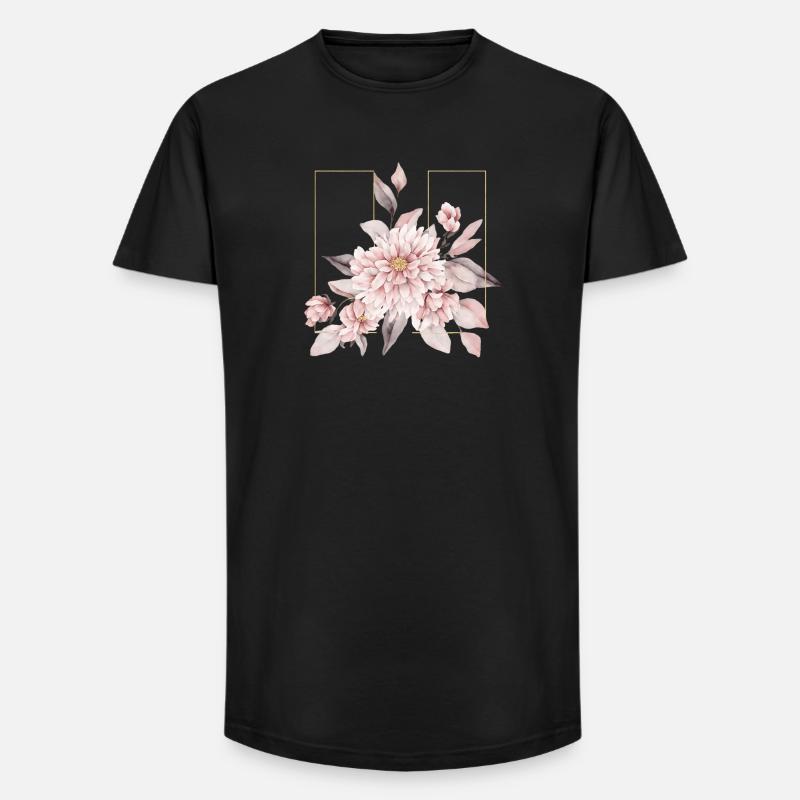 Elegant Blush Blomster Design - Long fit herre T-shirt - sort