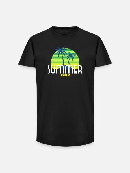 Tropical Palm Tree & Sunset Design - Long Fit Men's T-Shirt - black