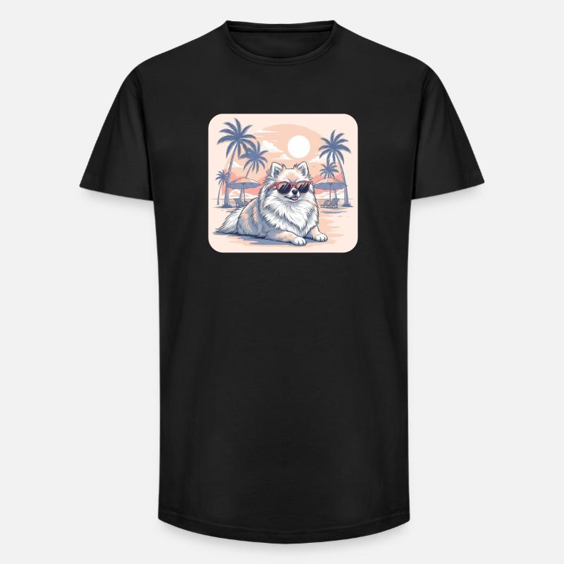 Zwergspitzer Hund mit Brille am Strand - Long Fit Männer T-Shirt - Schwarz