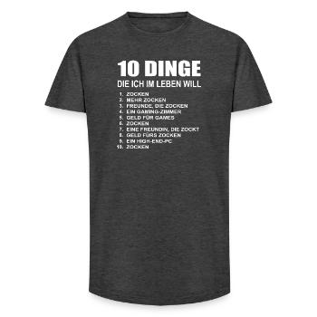Gaming 10 Things I Want Gamer Games Gamer - Long Fit Men's T-Shirt - charcoal grey - Front - AI Model Male 185 light (185cm)