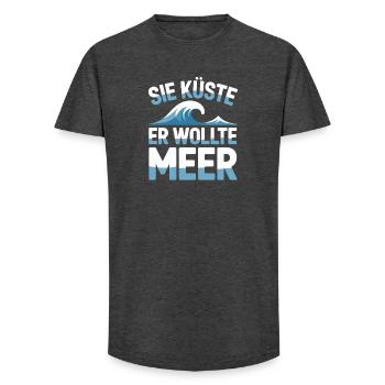 You Coast He Wanted Sea Beach Love Wave Surfer - Long Fit Men's T-Shirt - charcoal grey - Front - AI Model Male 185 light (185cm)