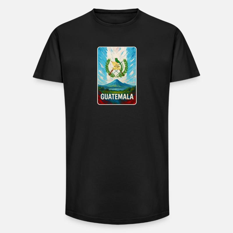 Guatemala Vulkan & Nationalwappen - Long Fit Männer T-Shirt - Schwarz