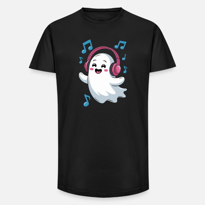 Musikbegeisterter Ghost mit Kopfhörern - Long Fit Männer T-Shirt - Schwarz