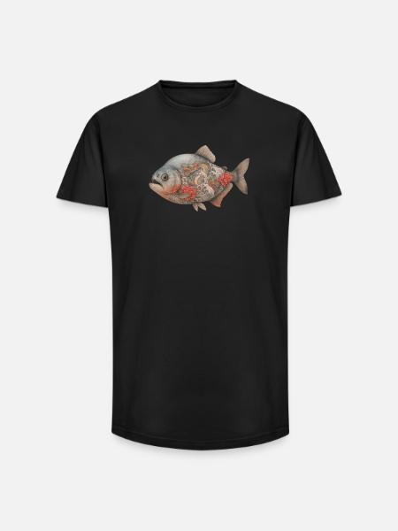 Yakuza Piranha - T-shirt coupe longue homme - noir