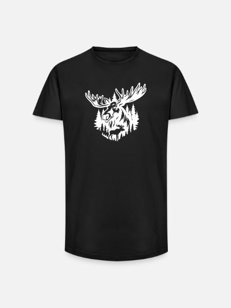 Majestic Moose Nature Illustration - Long Fit Men's T-Shirt - black