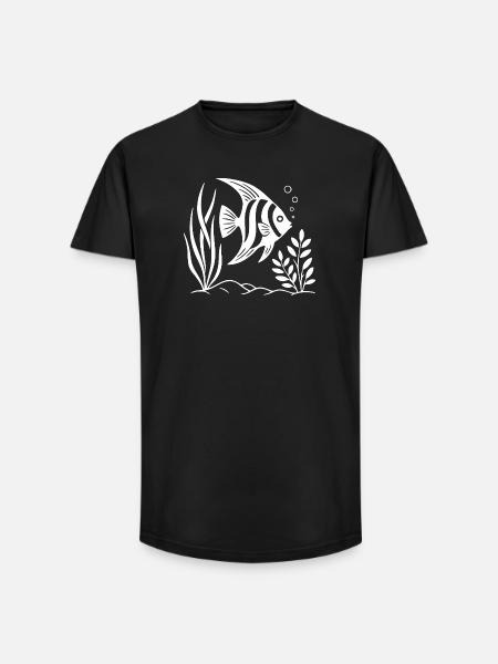 Black and White Tropical Fish Design - Long Fit Men's T-Shirt - black