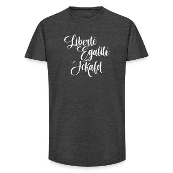 Liberté Egalité Ensemble contre l’AFD Eté 2025 - T-shirt coupe longue homme - charbon - Devant - AI Model Male 185 light (185cm)