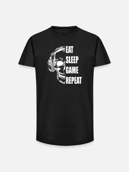 Skull with Headphones Gaming Quote - Long Fit Men's T-Shirt - black