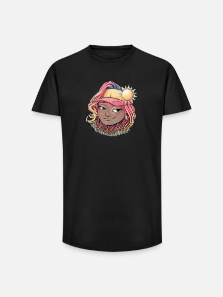 Illustration de fille boho ensoleillée - T-shirt coupe longue homme - noir