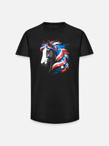 Patriotisches Pferd mit Sternenmähne - Long Fit Männer T-Shirt - Schwarz