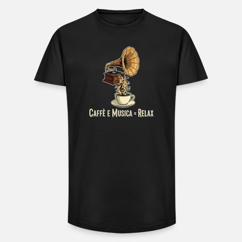 Caffè e Musica = Relax - Long Fit Männer T-Shirt - Schwarz