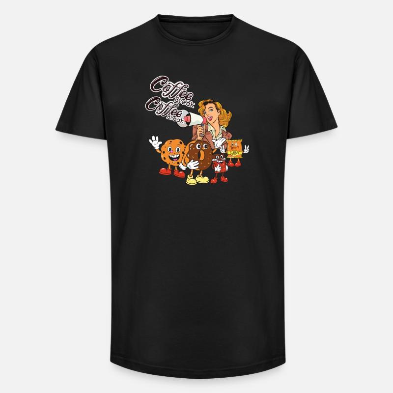 Pause-café – Style rétro et biscuits mignons - T-shirt coupe longue homme - noir