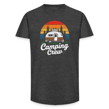Caravane d’équipage de camping rétro - T-shirt coupe longue homme - charbon - Devant - AI Model Male 185 light (185cm)