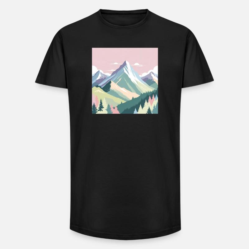 Abstrakte Berglandschaft mit Pastellfarben - Long Fit Männer T-Shirt - Schwarz