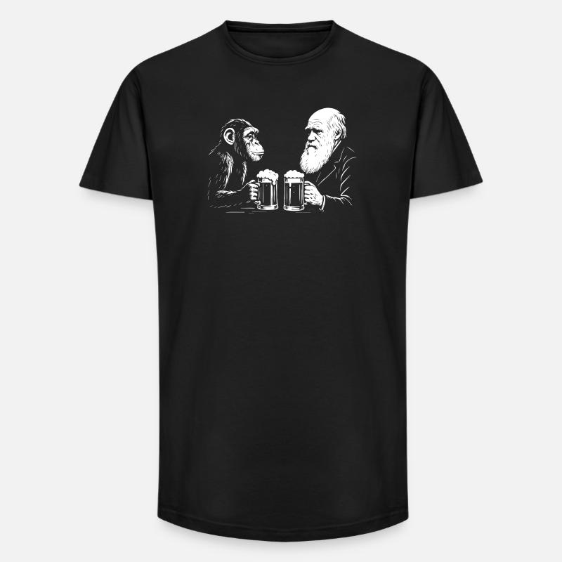 Charles Darwin trinkt Bier mit Affe - Long Fit Männer T-Shirt - Schwarz