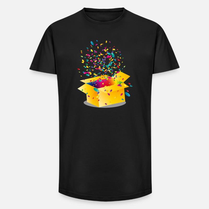Gelbe Box mit buntem Konfetti - Long Fit Männer T-Shirt - Schwarz