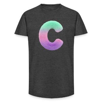 Lettre C aspect fourrure et dégradé de couleurs - T-shirt coupe longue homme - charbon - Devant - AI Model Male 185 light (185cm)