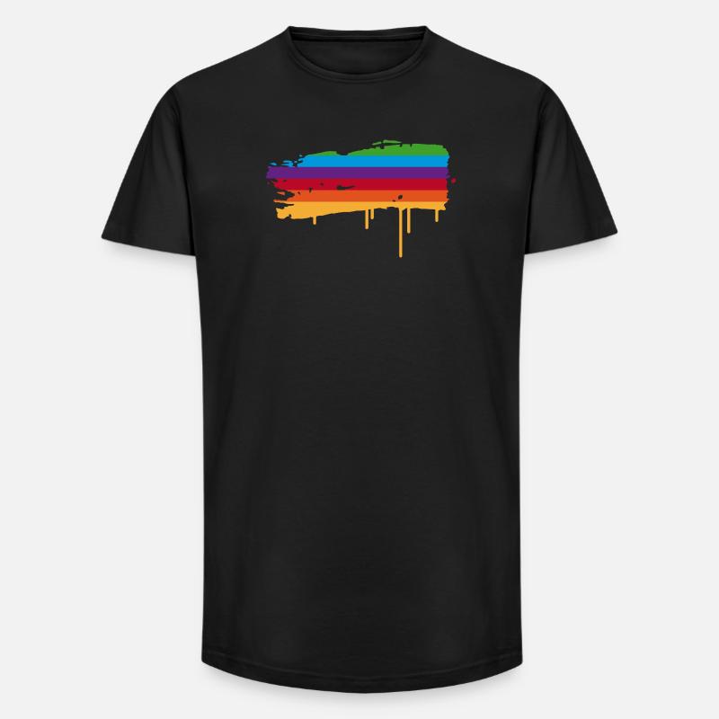 Regenbogen Pinselstrich mit Farbtropfen - Long Fit Männer T-Shirt - Schwarz