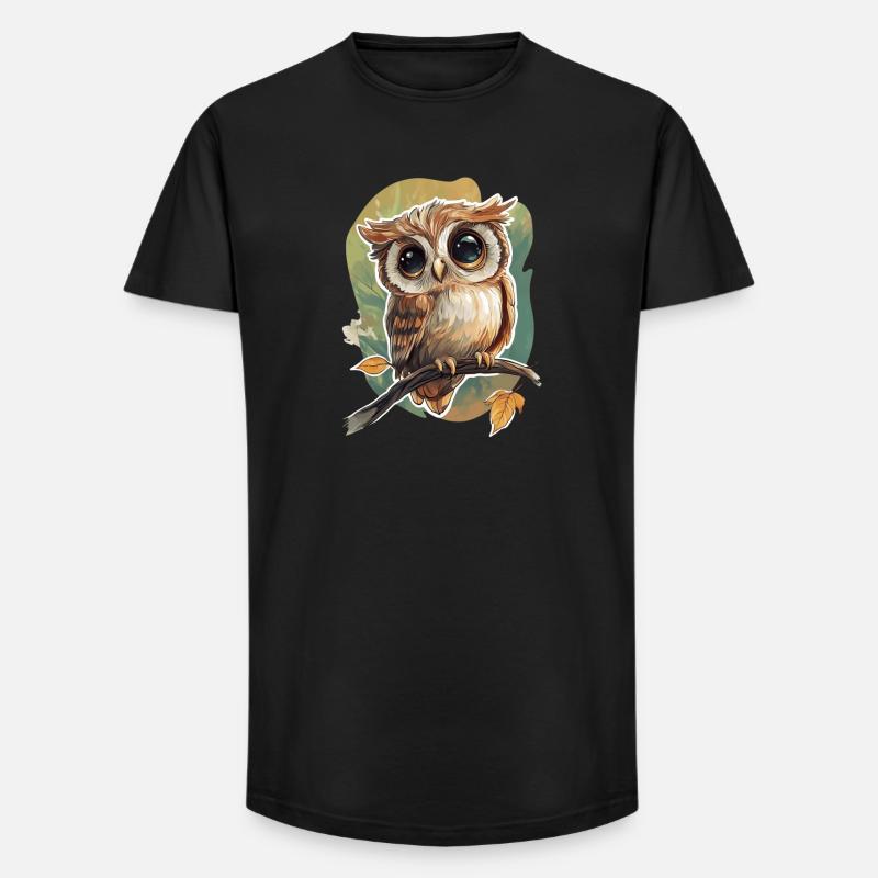 Eule - Long Fit Männer T-Shirt - Schwarz