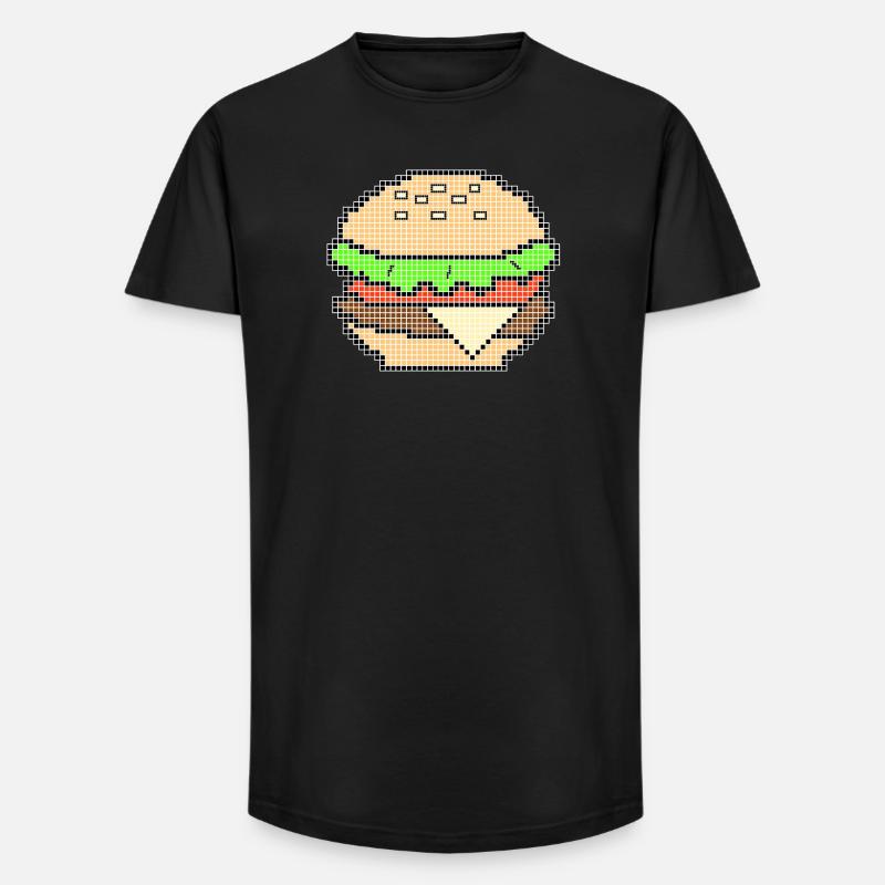 Pixel Art Cheeseburger Design - Long Fit Männer T-Shirt - Schwarz