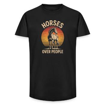 Cheval avec motif coucher de soleil - T-shirt coupe longue homme - noir - Devant - AI Model Male 185 light (185cm)