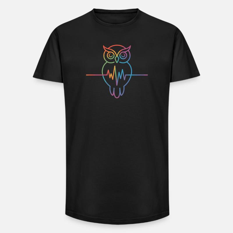 Regenbogen Eule Herzschlag Design - Long Fit Männer T-Shirt - Schwarz