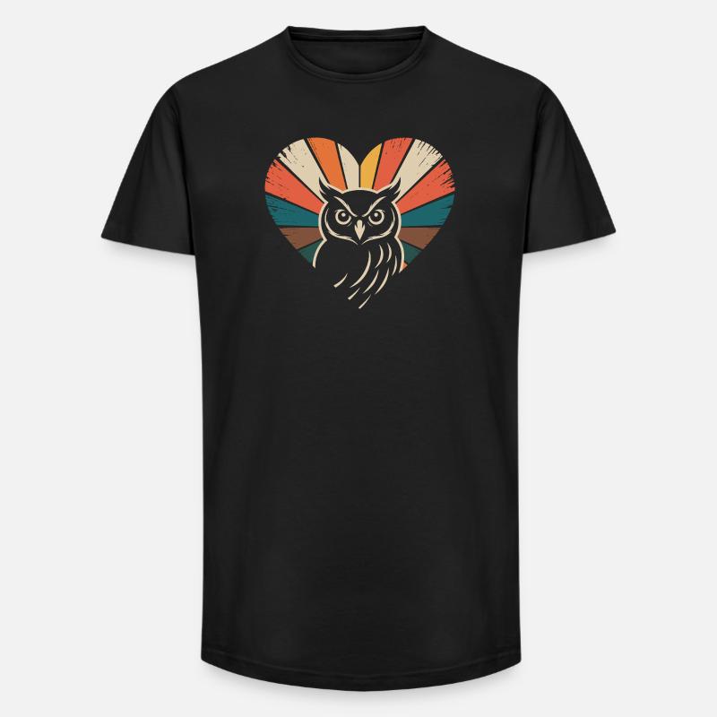 Herz mit Eule im Retro-Stil - Long Fit Männer T-Shirt - Schwarz