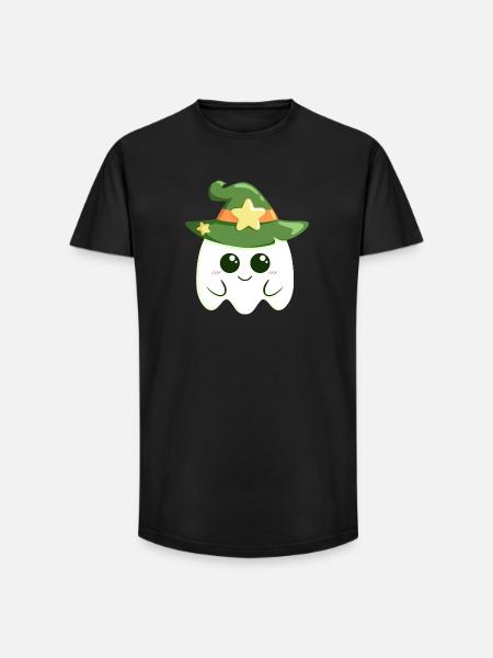 Cute ghost for Halloween dressed as a witch - Long Fit Men's T-Shirt - black